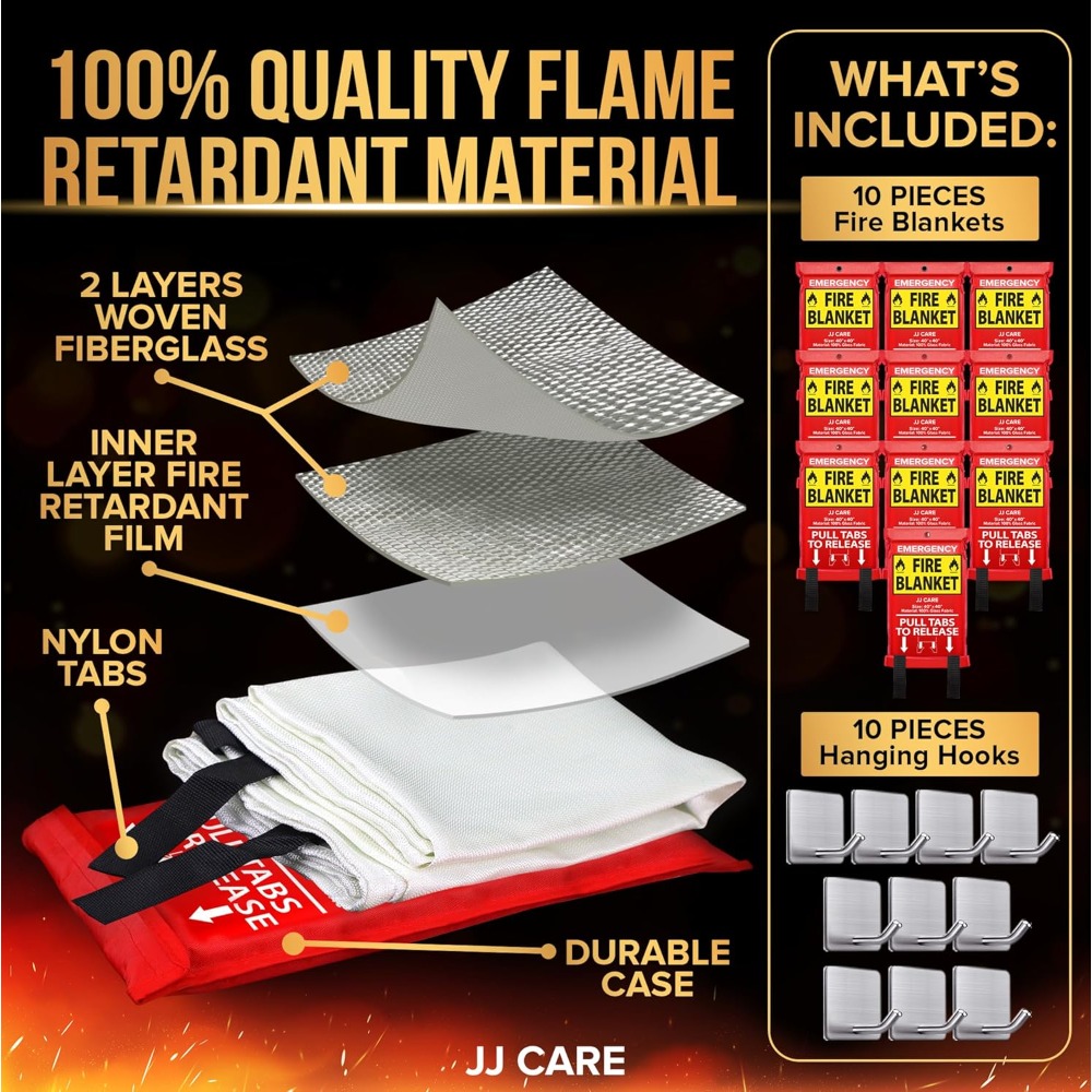 Fire Blanket – 10 Packs with H - Fire Blanket Kitchen 评论和价格