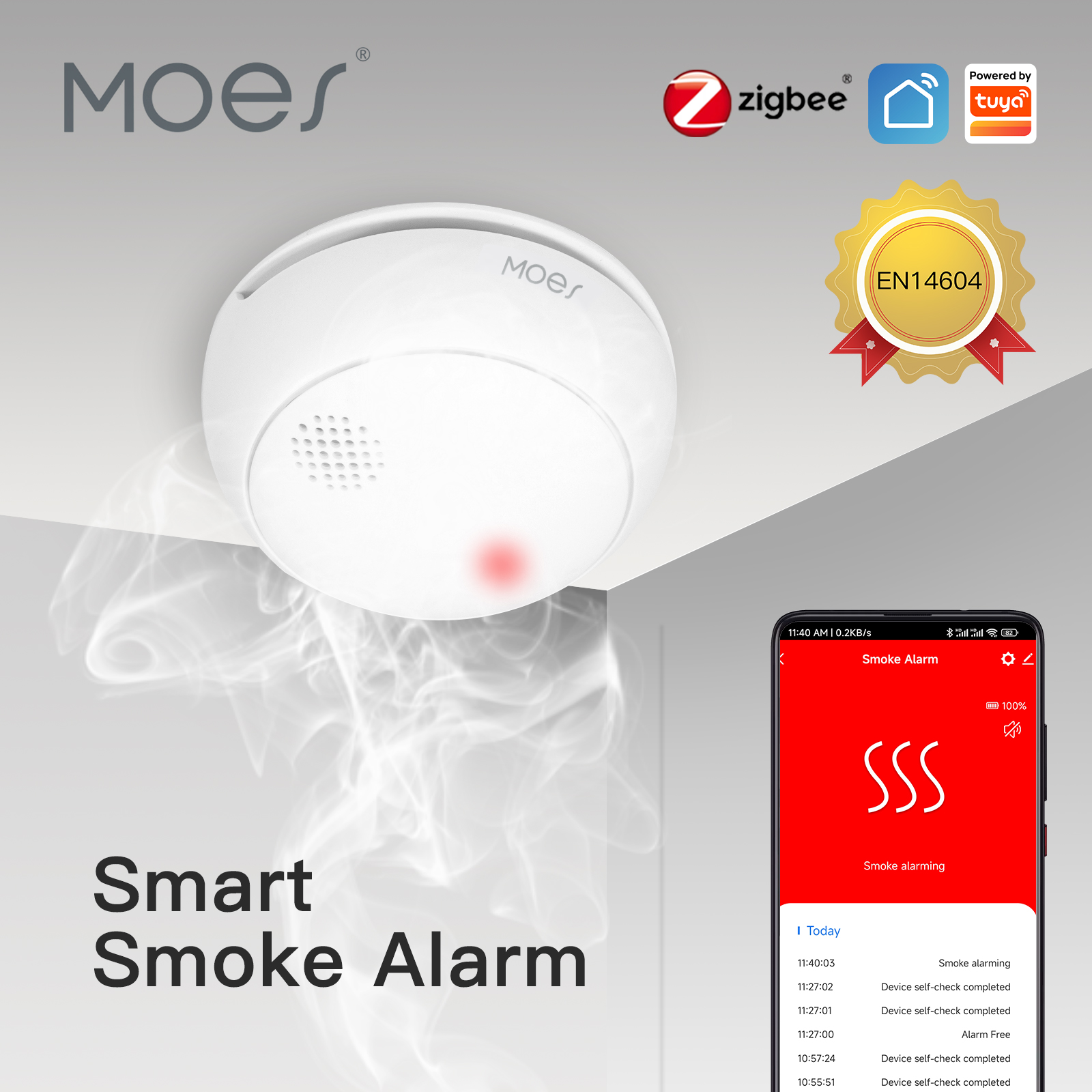MOES ZigBee Smart Wireless Smo - Smoke Detector Interconnected 评论和价格