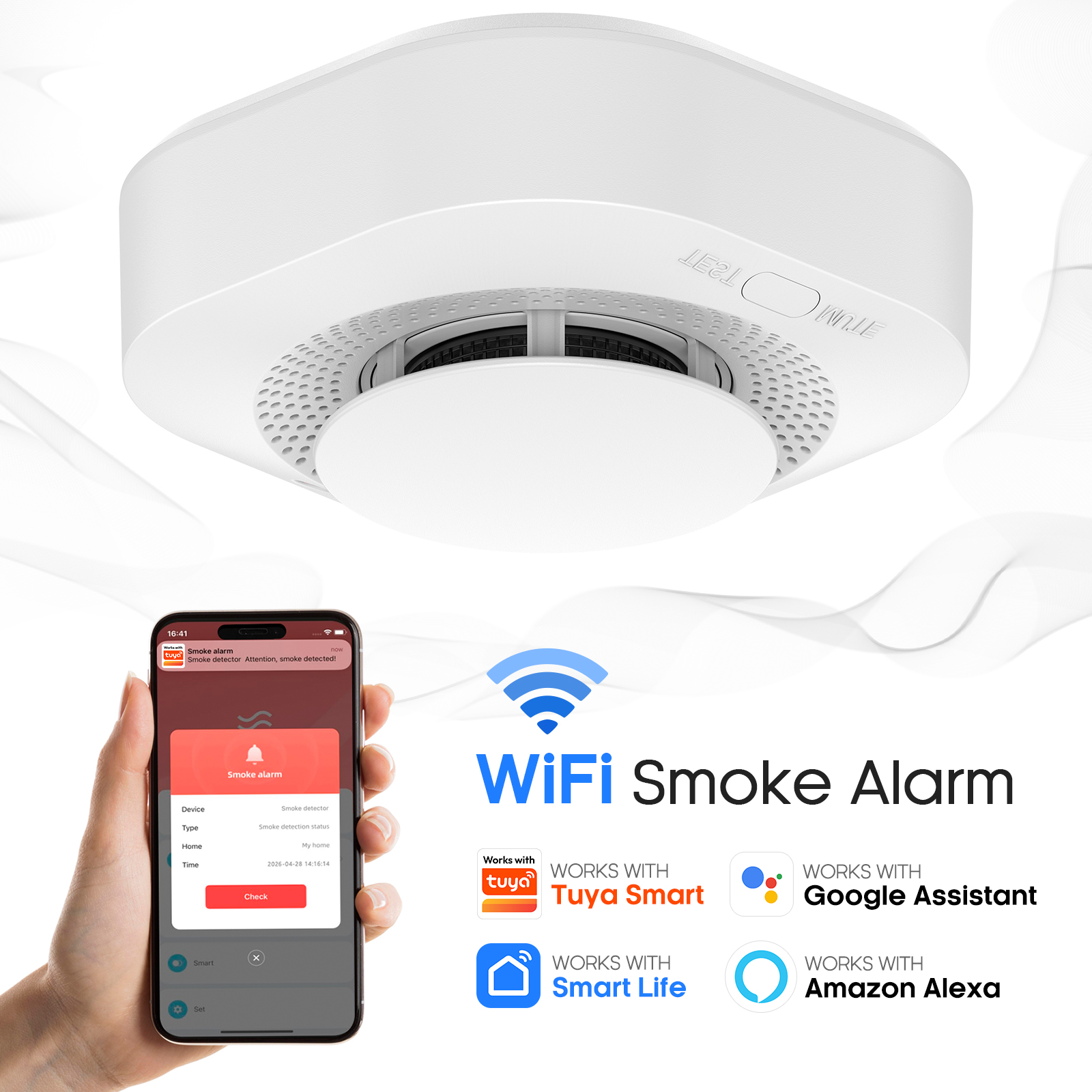 Tuya WiFi Smoke Detector 90dB  - Smoke Detector Interconnected 评论和价格