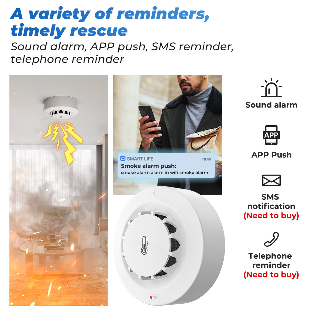 Tuya WiFi Smoke Alarm Temperat - Smoke Detector Interconnected 评论和价格